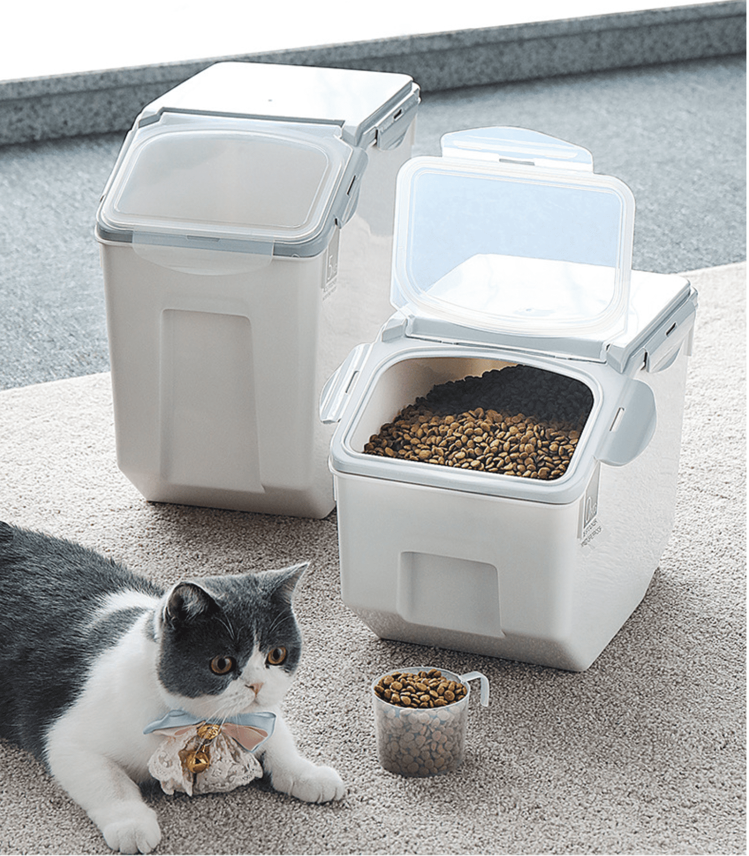 10KG/15KG White Plastic Rice Pet Food Grain Container Kitchen.